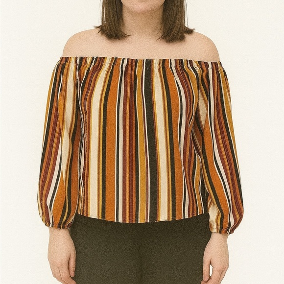 Windsor Multicolor Striped Off-Shoulder Boho Top - Picture 2 of 7